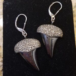 Diamond Sharks Tooth Earrings - Pave - .925 sterling silver